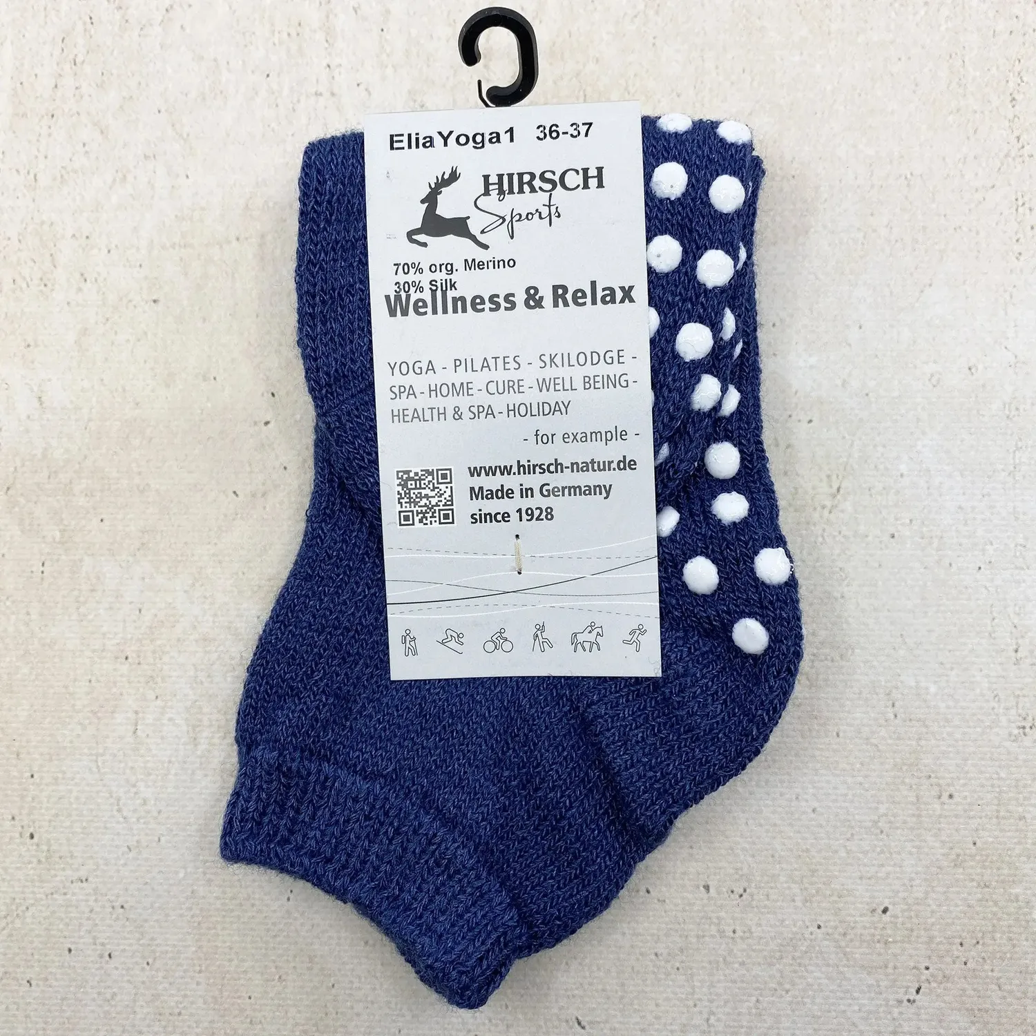 Hirsch Natur EliaYoga chaussettes laine et soie anti-dérapantes
