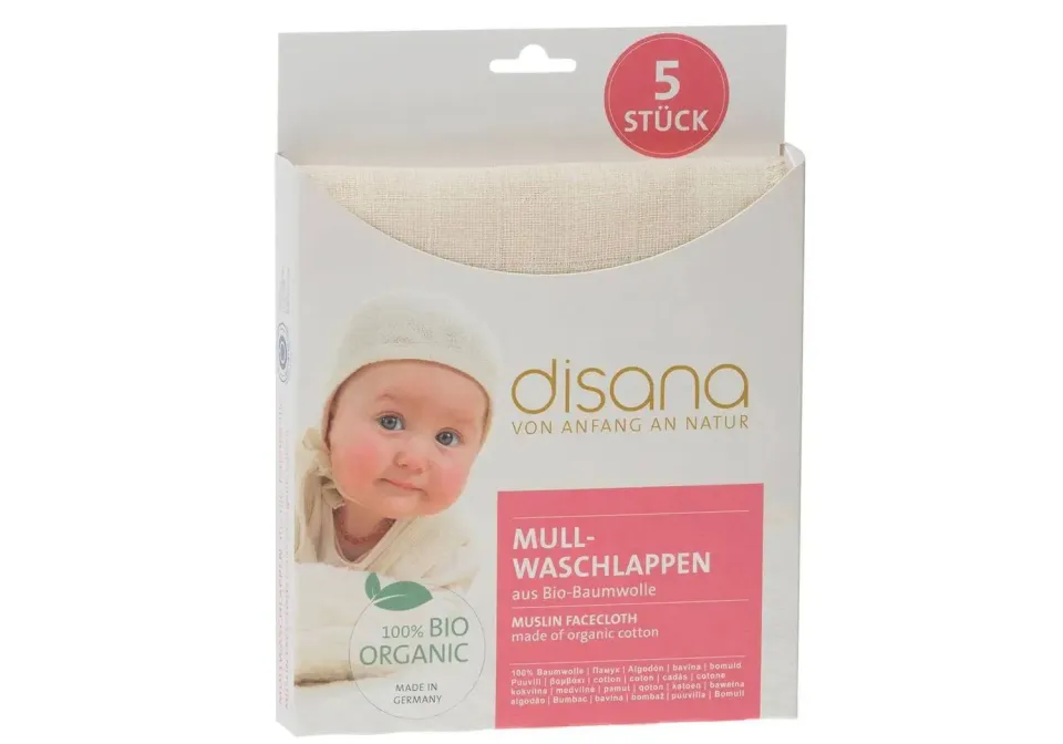 Disana débarbouillettes mousseline coton bio 25x25 cm lot de 5