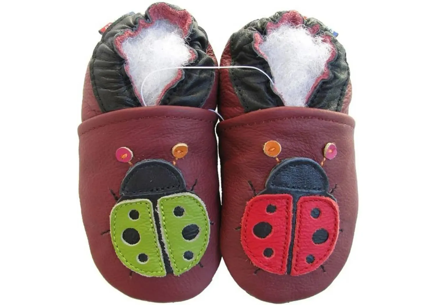 Carozoo Bunny chaussons cuir souple fond rouge