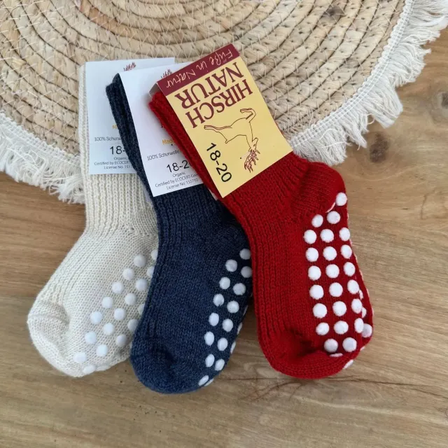 Hirsch Natur Kids chaussettes laine antidérapantes enfant