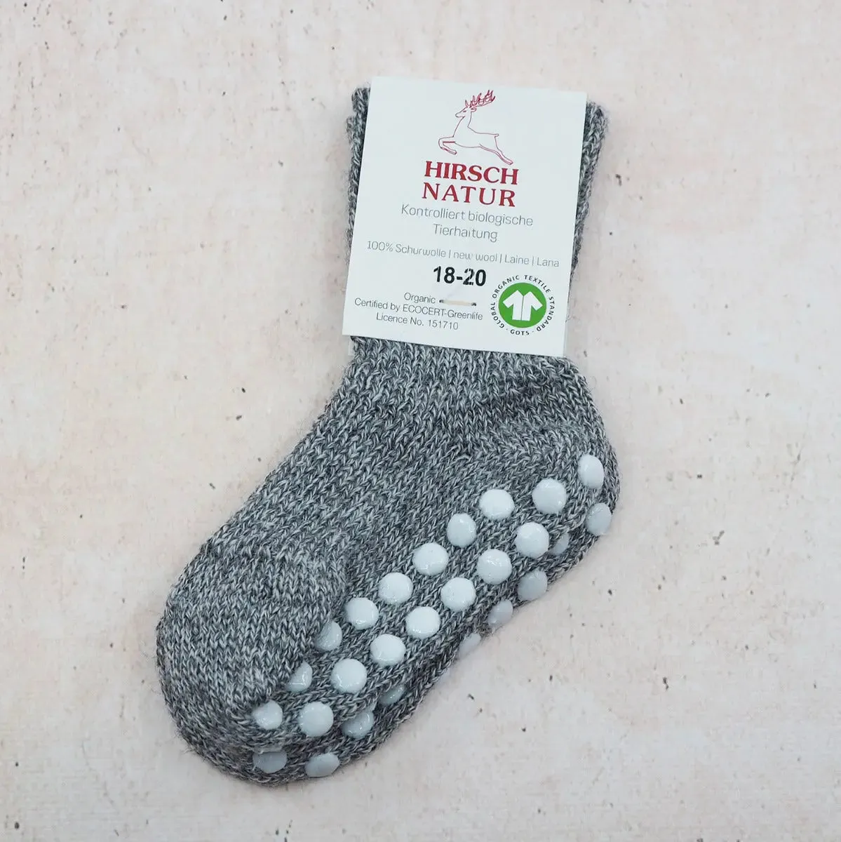 Hirsch Natur Kids chaussettes laine antidérapantes enfant