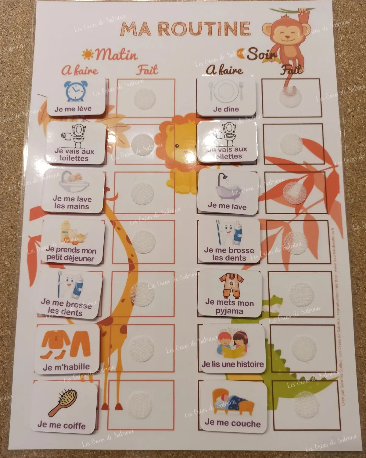 Les Créas de Sabrina Tableau routine enfant 14 étiquettes A4