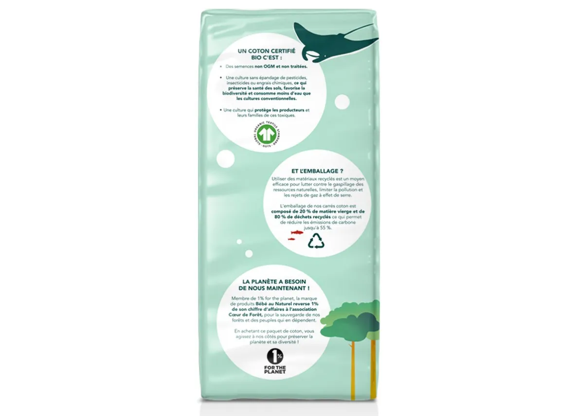 BEBE AU NATUREL Maxi Carrés coton bébé bio 80 pièces