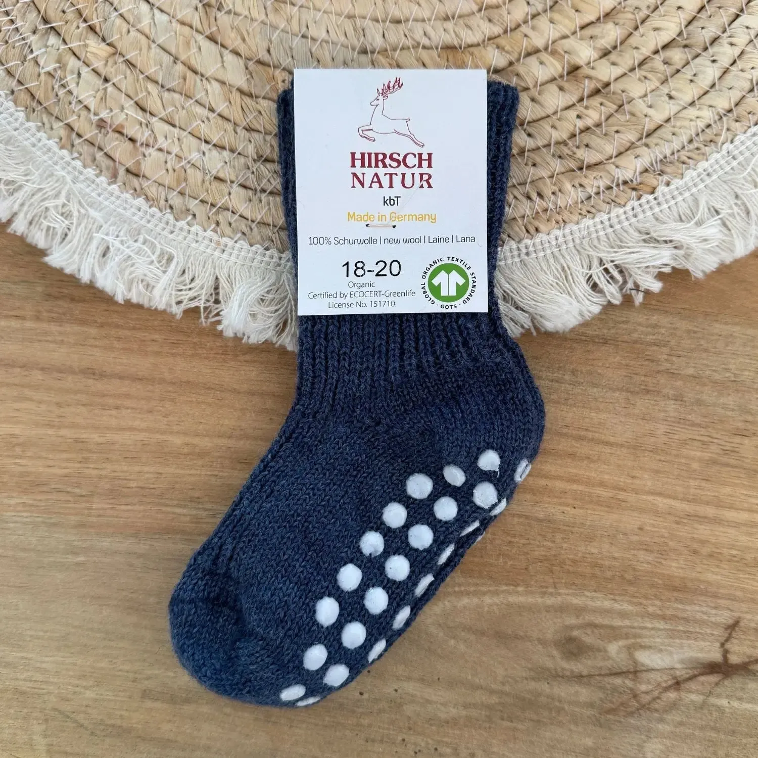Hirsch Natur Kids chaussettes laine antidérapantes enfant