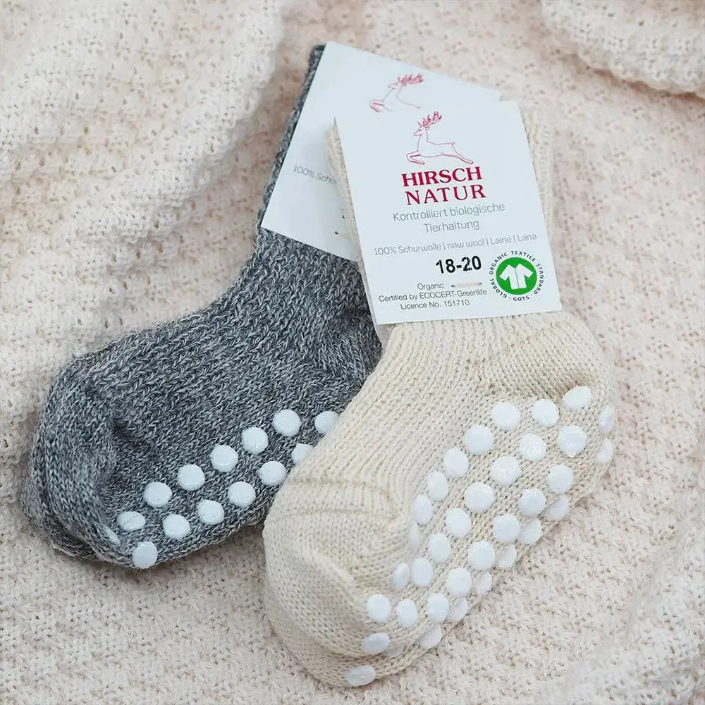 Hirsch Natur Kids chaussettes laine antidérapantes enfant