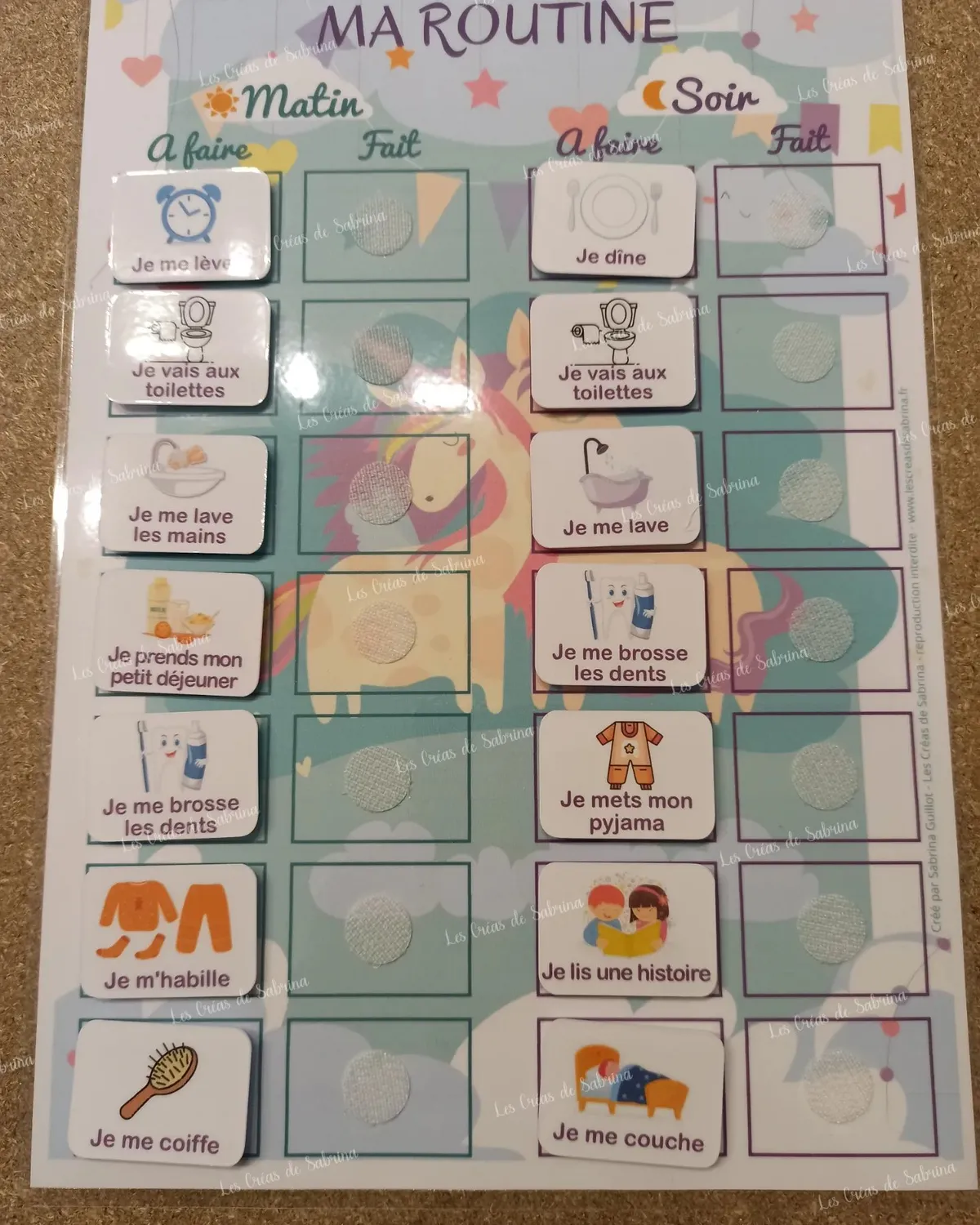 Les Créas de Sabrina Tableau routine enfant 14 étiquettes A4
