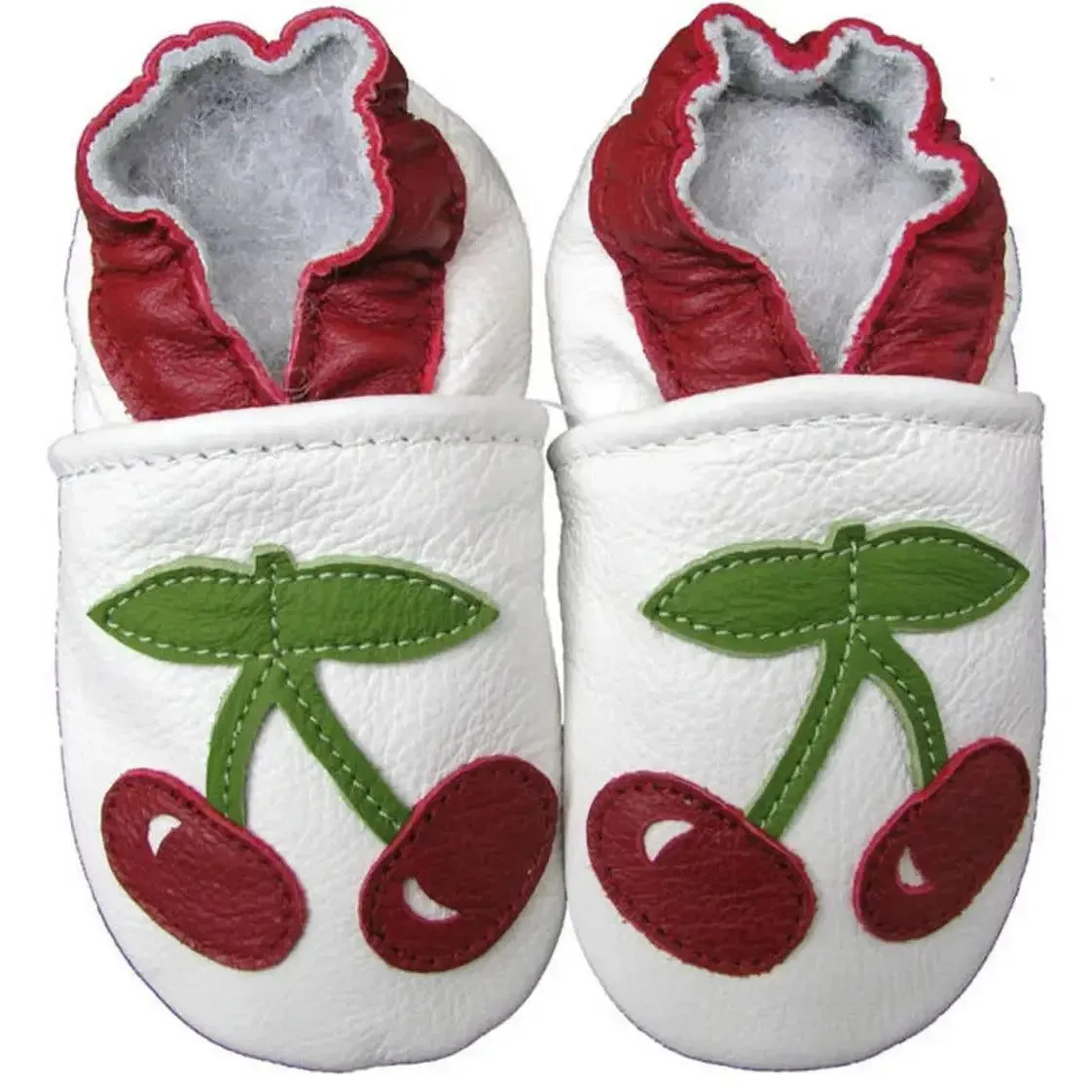 Carozoo Bunny chaussons cuir souple fond rouge