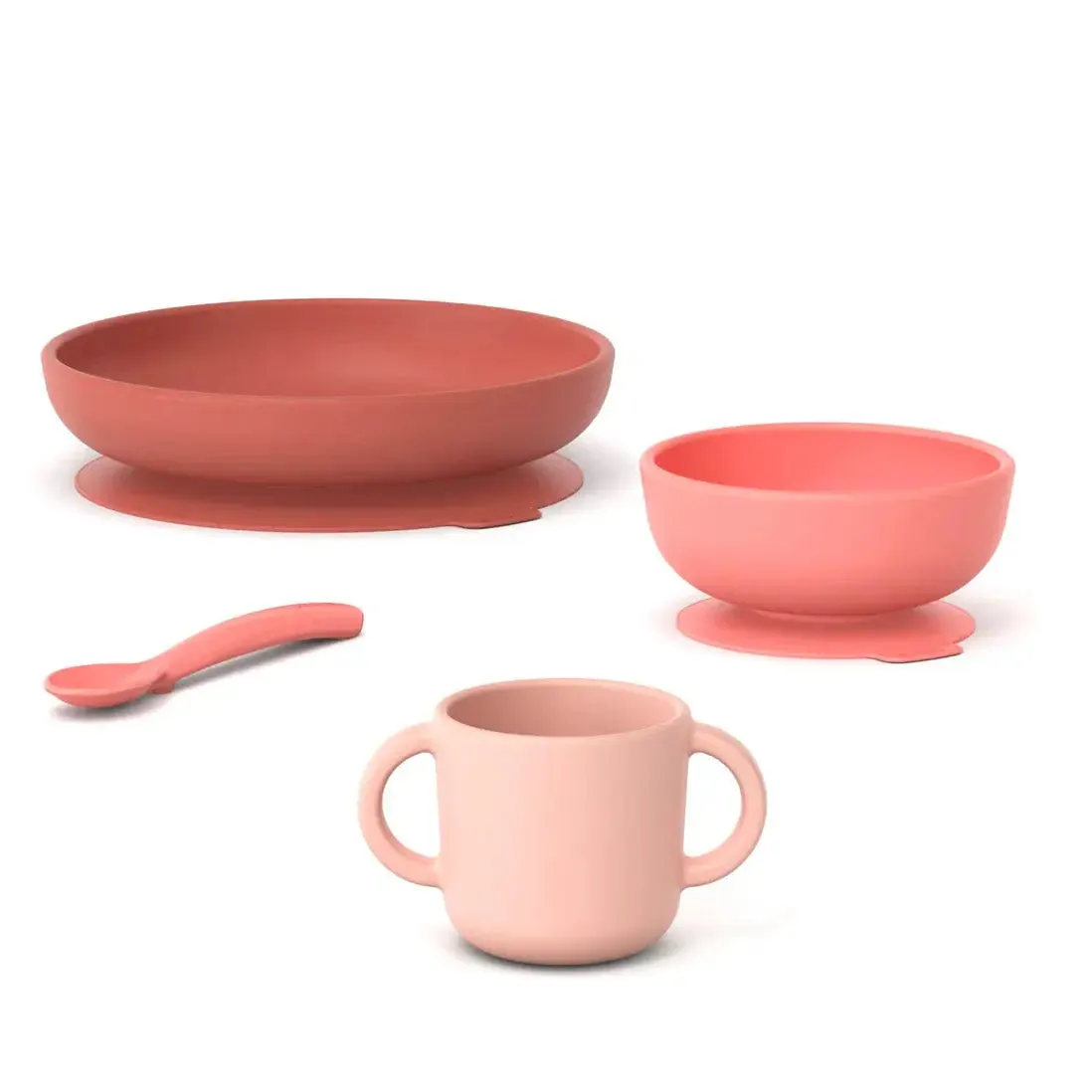 Ekobo set bébé silicone 4 pièces corail ventouse