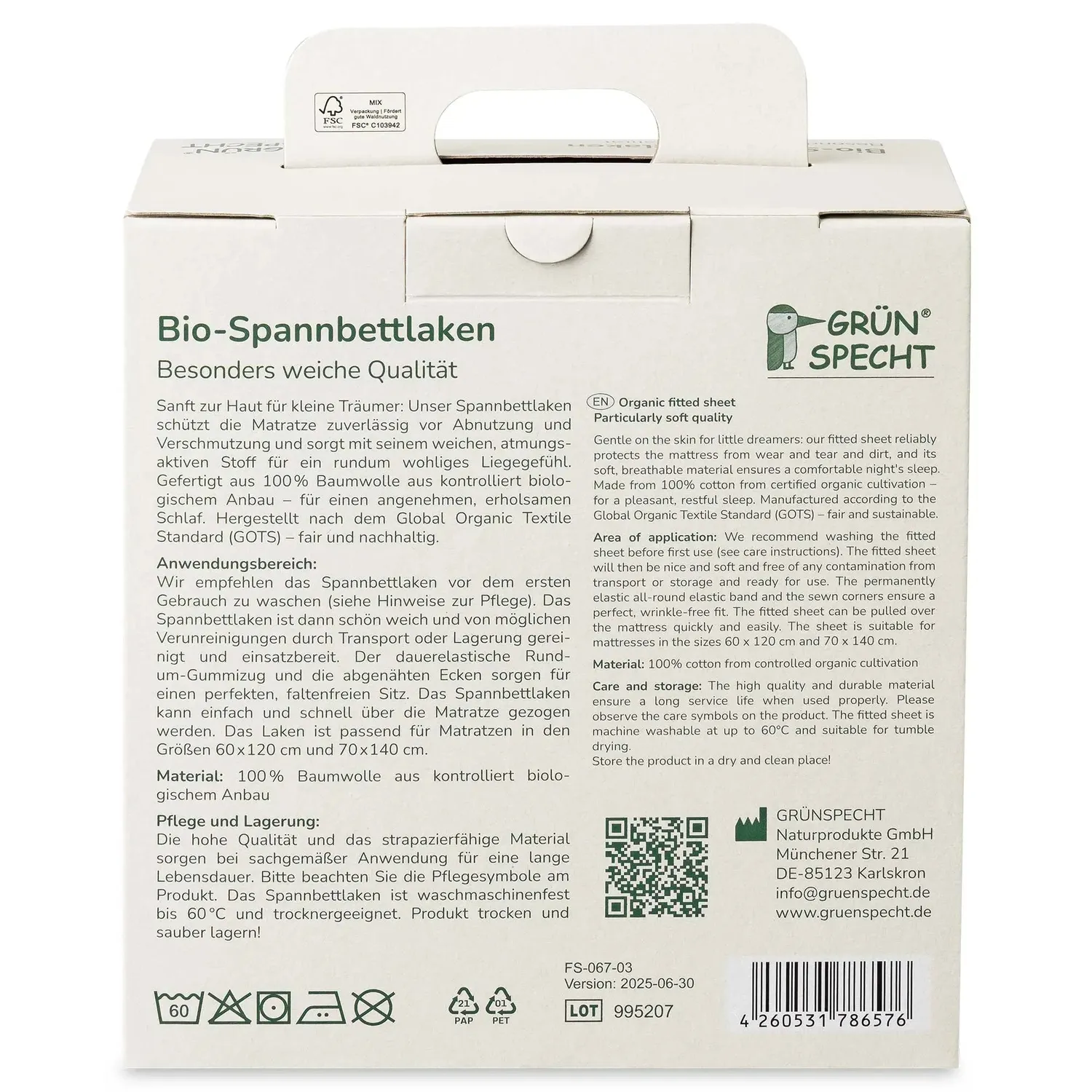 Grünspecht drap-housse bébé coton bio GOTS