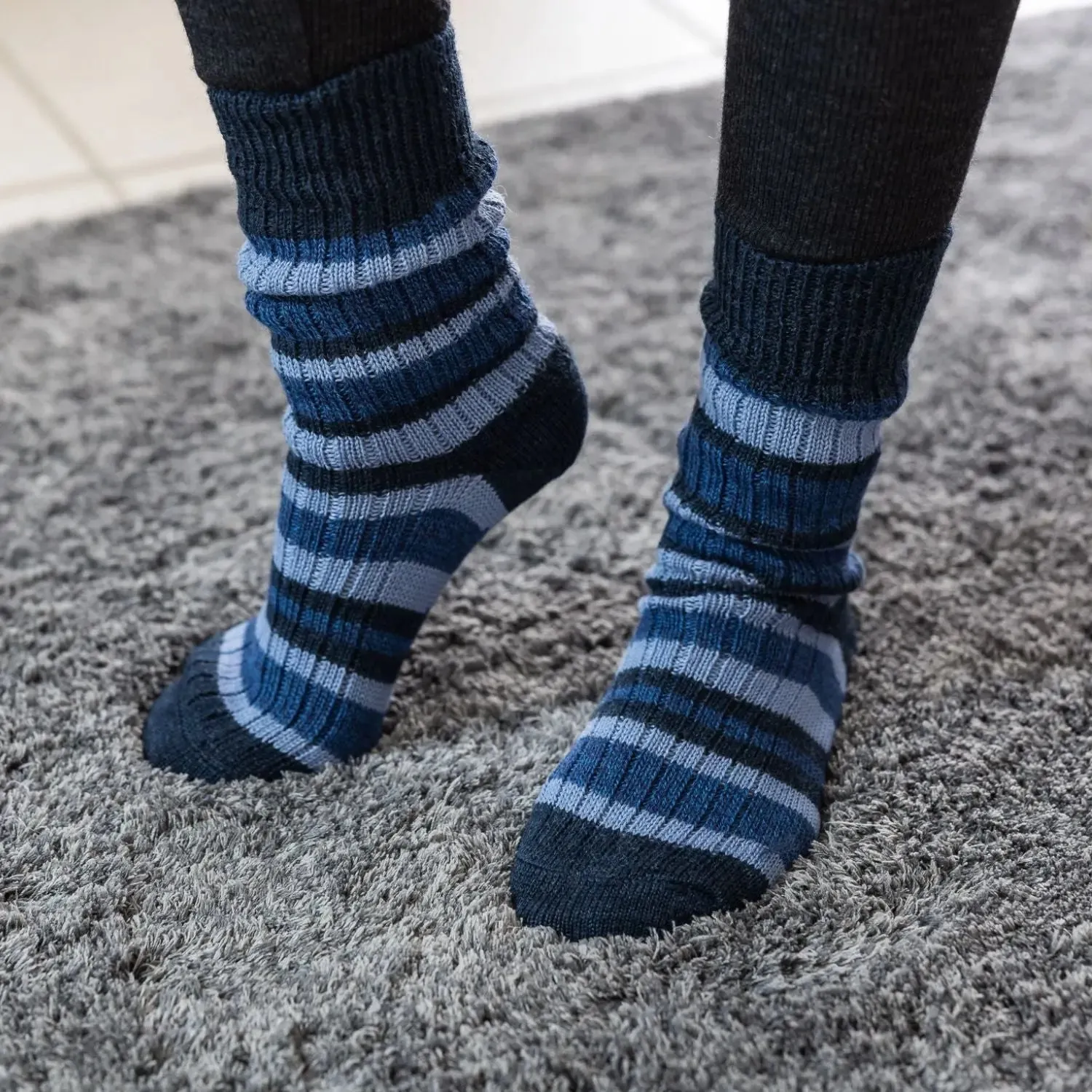 Hirsch Natur chaussettes épaisses rayées laine bio paire