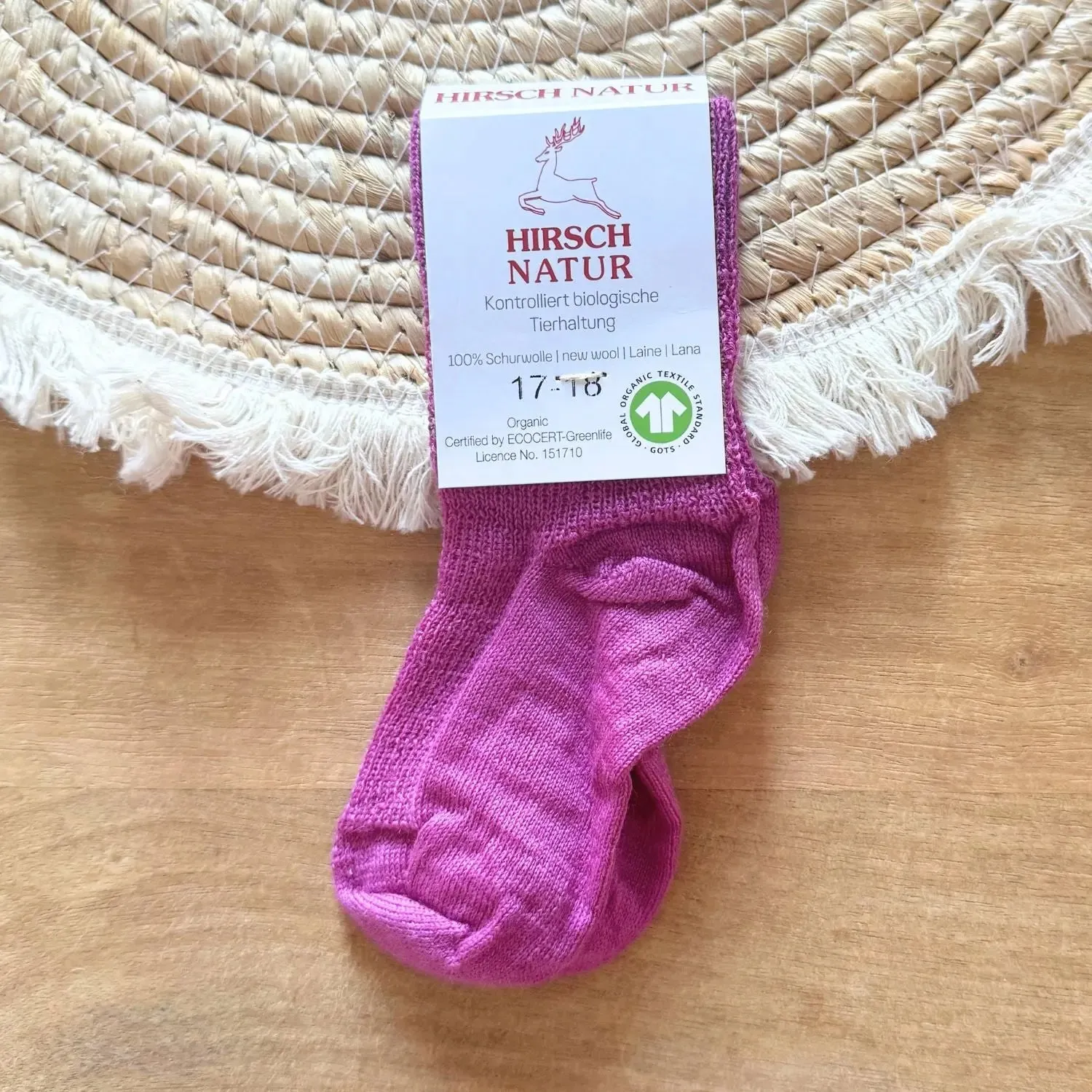 Chaussettes fines en laine bio Hirsch Natur