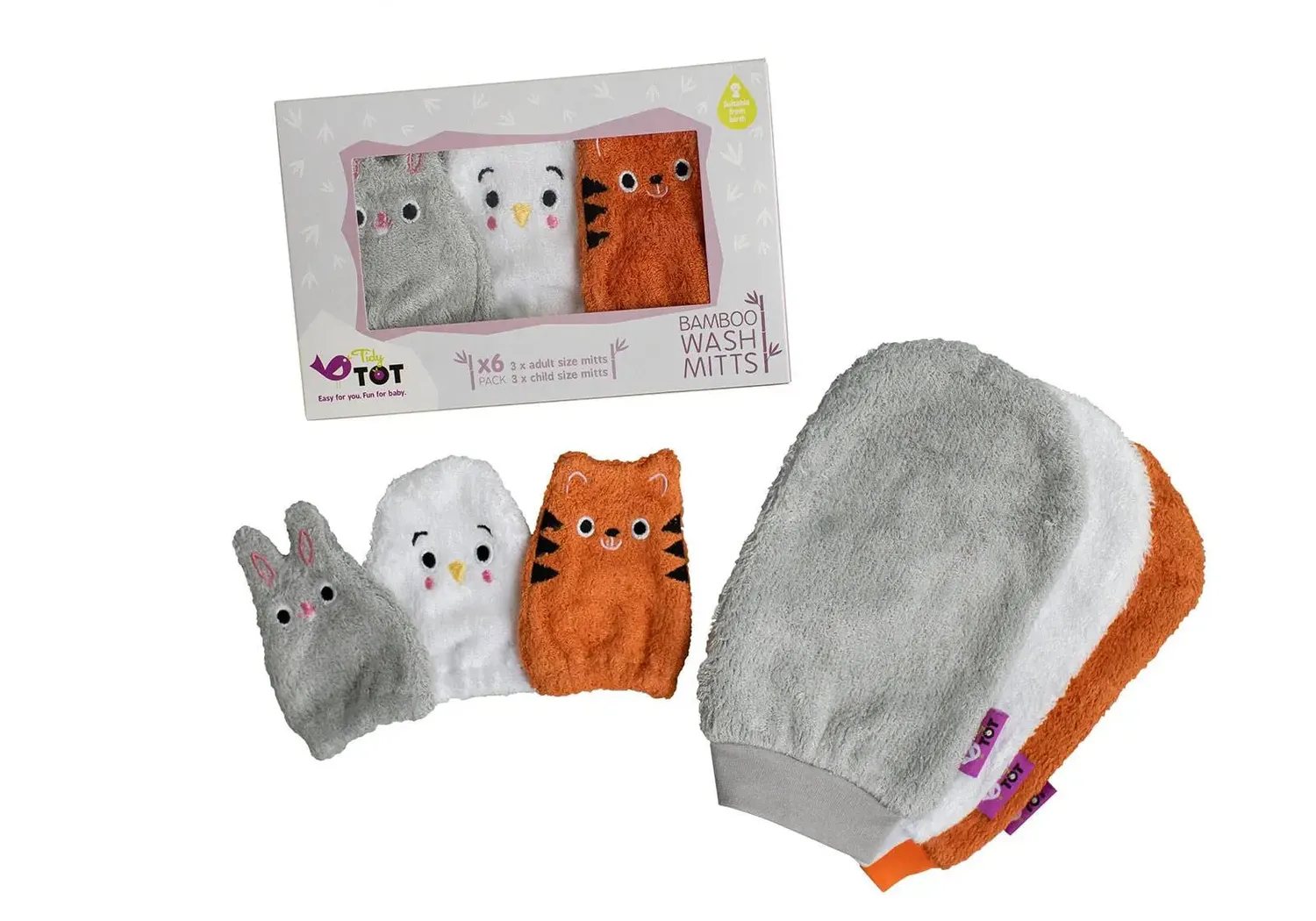 Tidy Tot lot 6 gants bain bambou bébé adulte