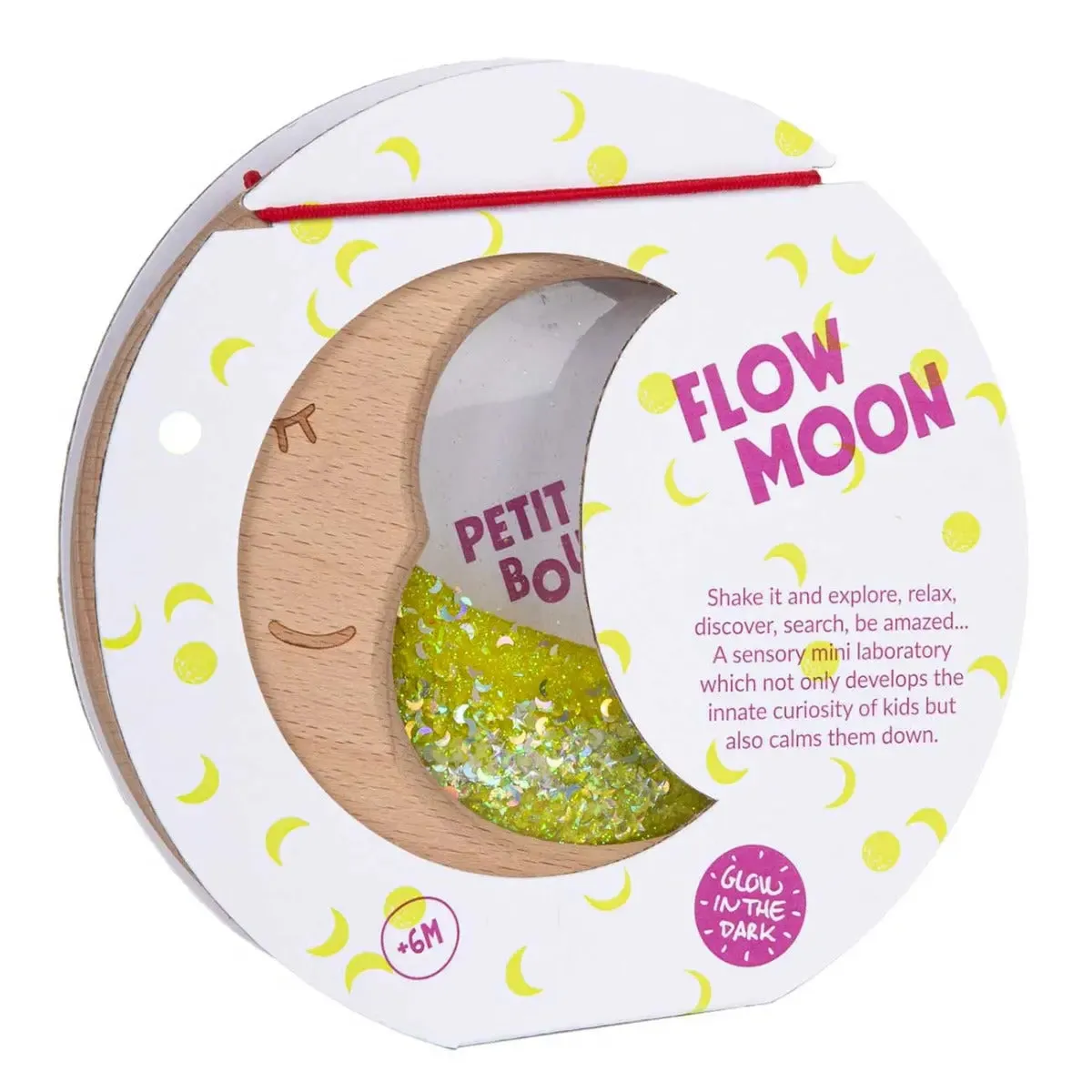 Petit Boum lune sensorielle bois phosphorescente 15 cm