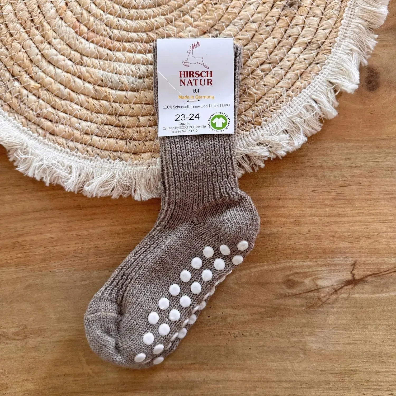Hirsch Natur Kids chaussettes laine antidérapantes enfant
