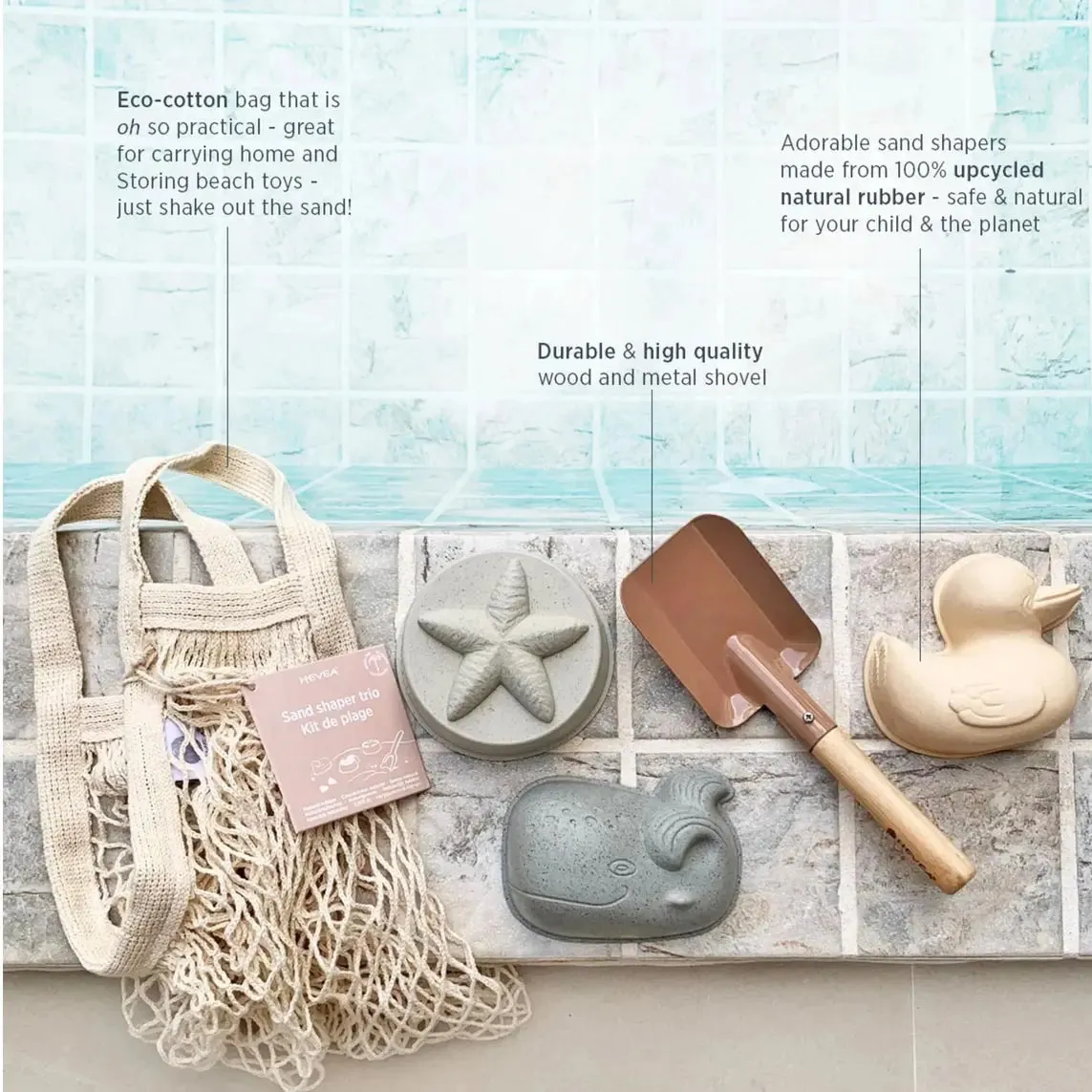 Hevea coffret plage caoutchouc naturel 3 moules