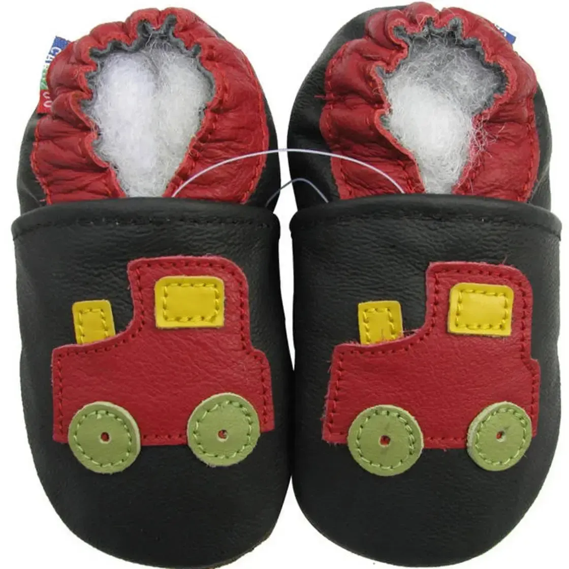 Carozoo Bunny chaussons cuir souple fond rouge