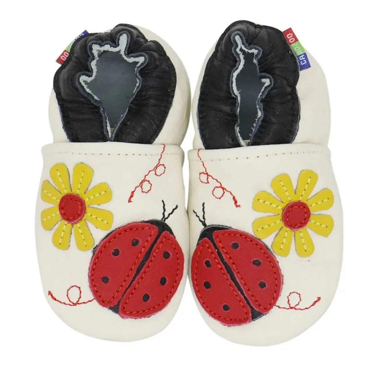 Carozoo Bunny chaussons cuir souple fond rouge