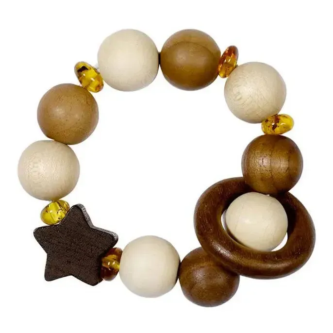 Heimess hochet flexible étoiles ambre bois 11 cm