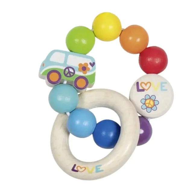 Goki Voiture Arc-en-ciel hochet bois bébé