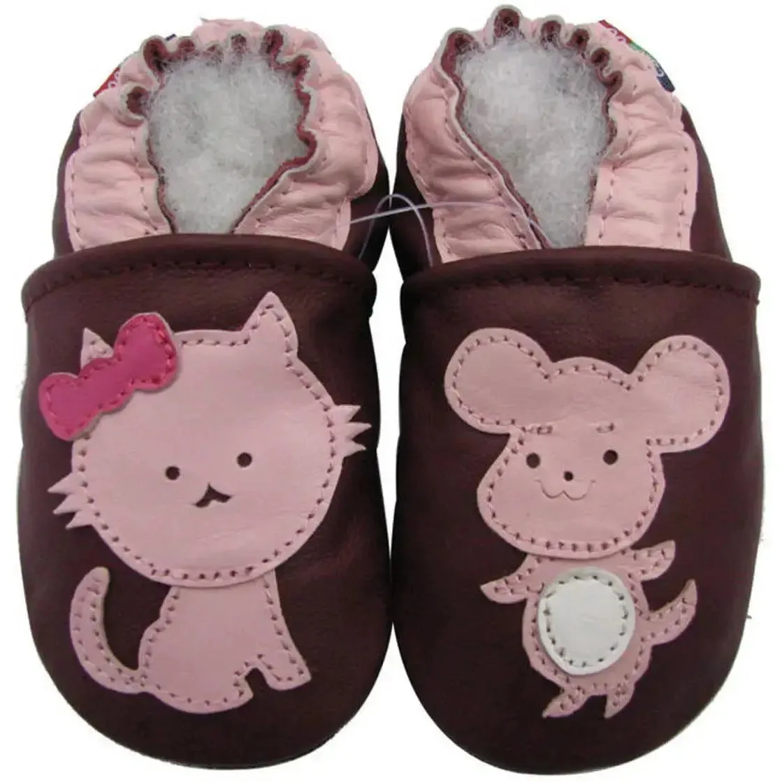 Carozoo Bunny chaussons cuir souple fond rouge