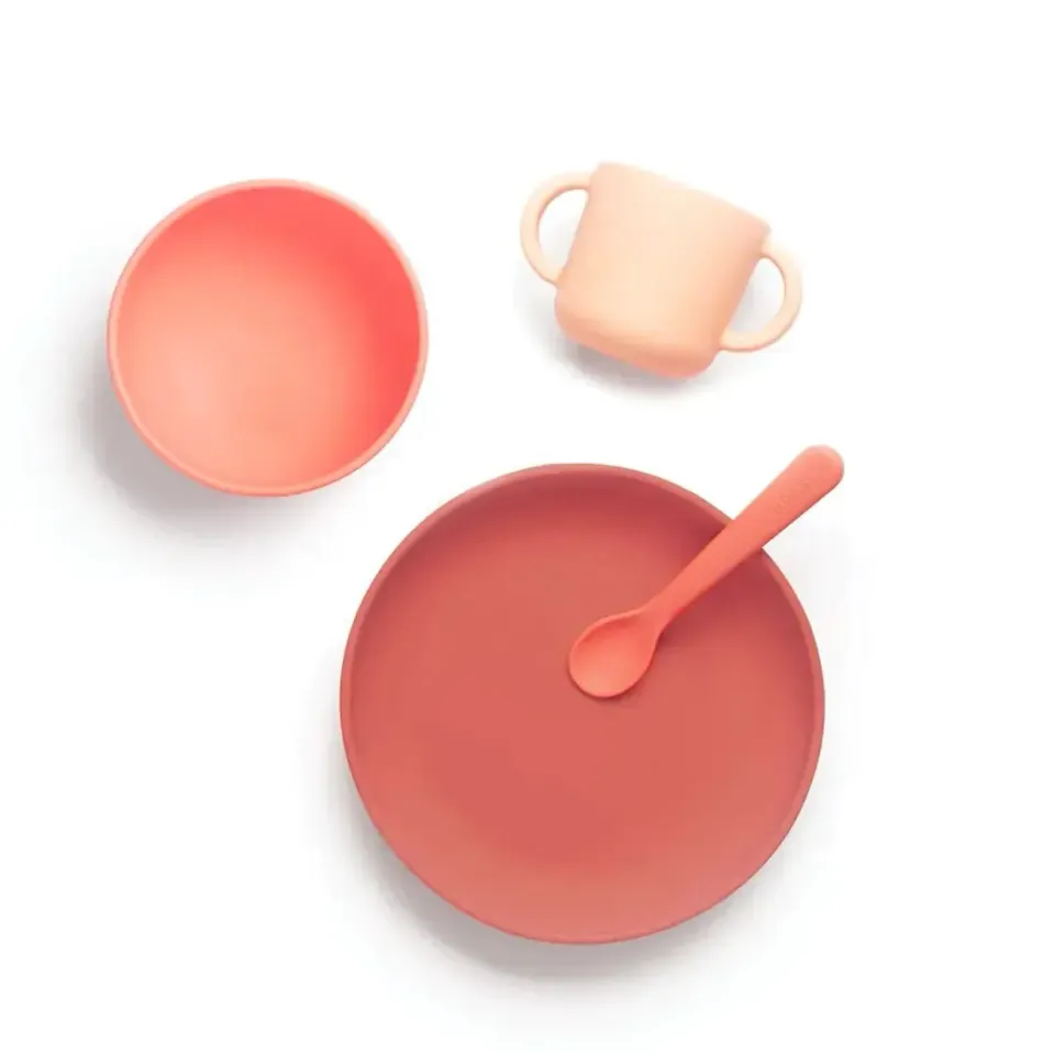 Ekobo set bébé silicone 4 pièces corail ventouse