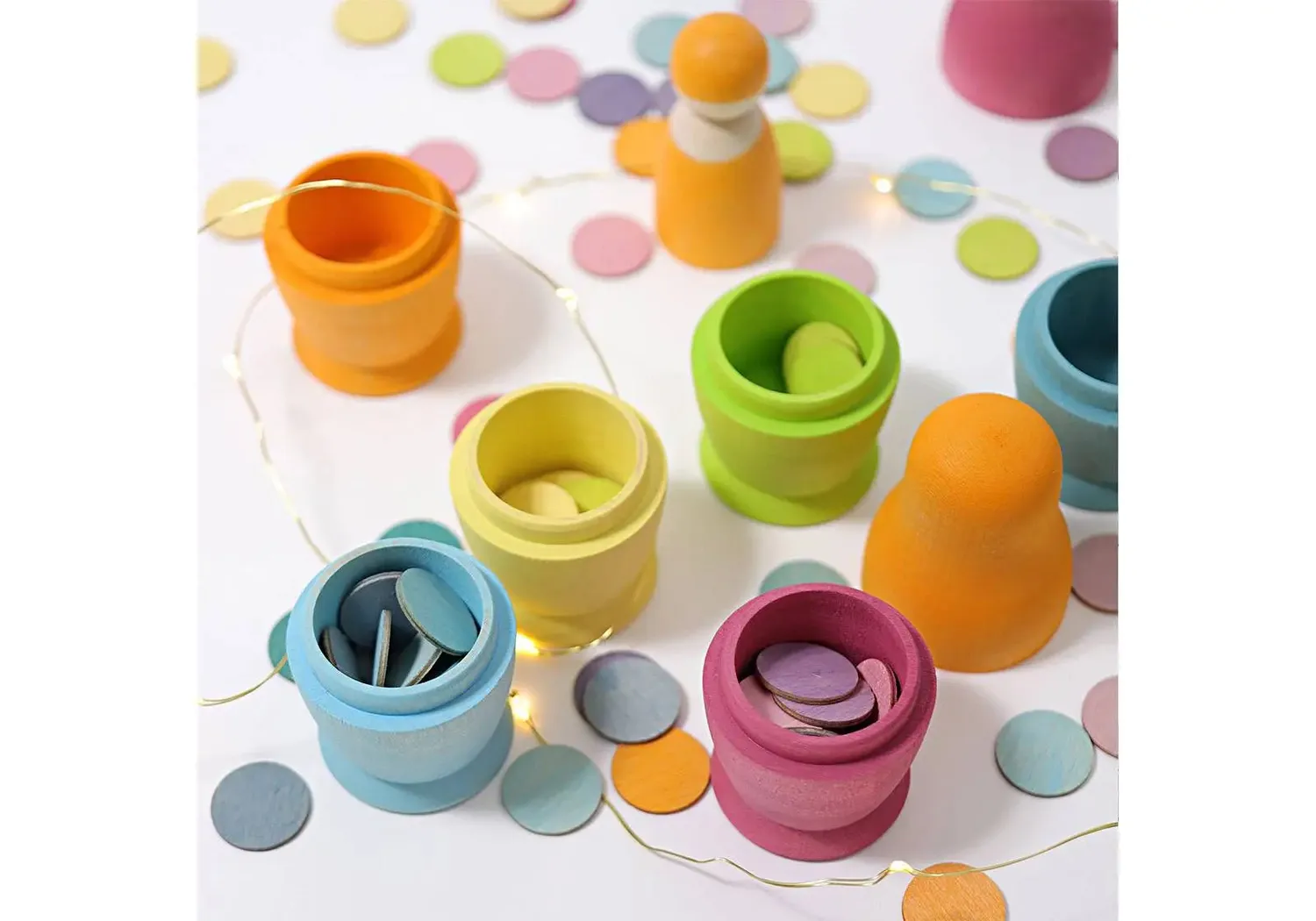 Grimm's confettis bois pastel 120 pièces réutilisables