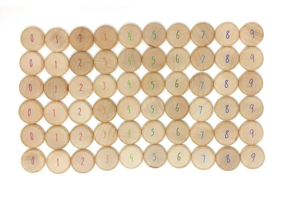 Grapat pièces à compter jouet bois 60 pièces numérotées