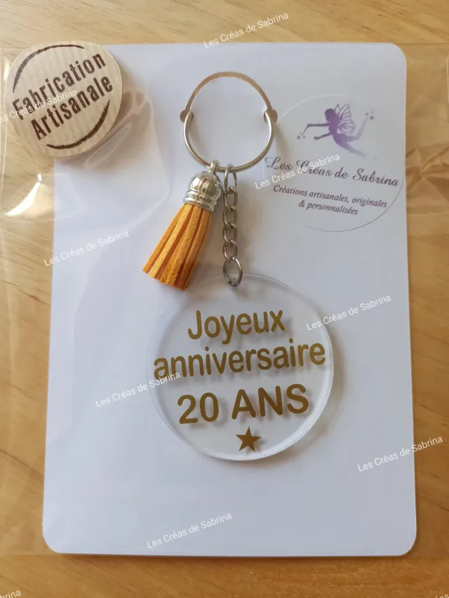Les Créas de Sabrina porte-clés Joyeux anniversaire 20 ans