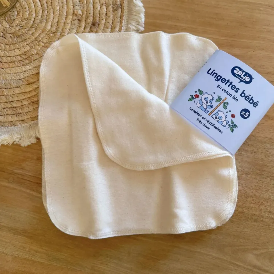Zélio grandes lingettes lavables bébé coton bio lot 5 douces