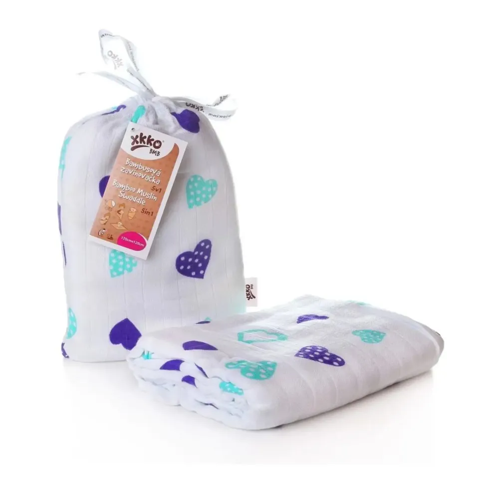 XKKO maxi lange bambou 120x120cm Coeurs bleu océan