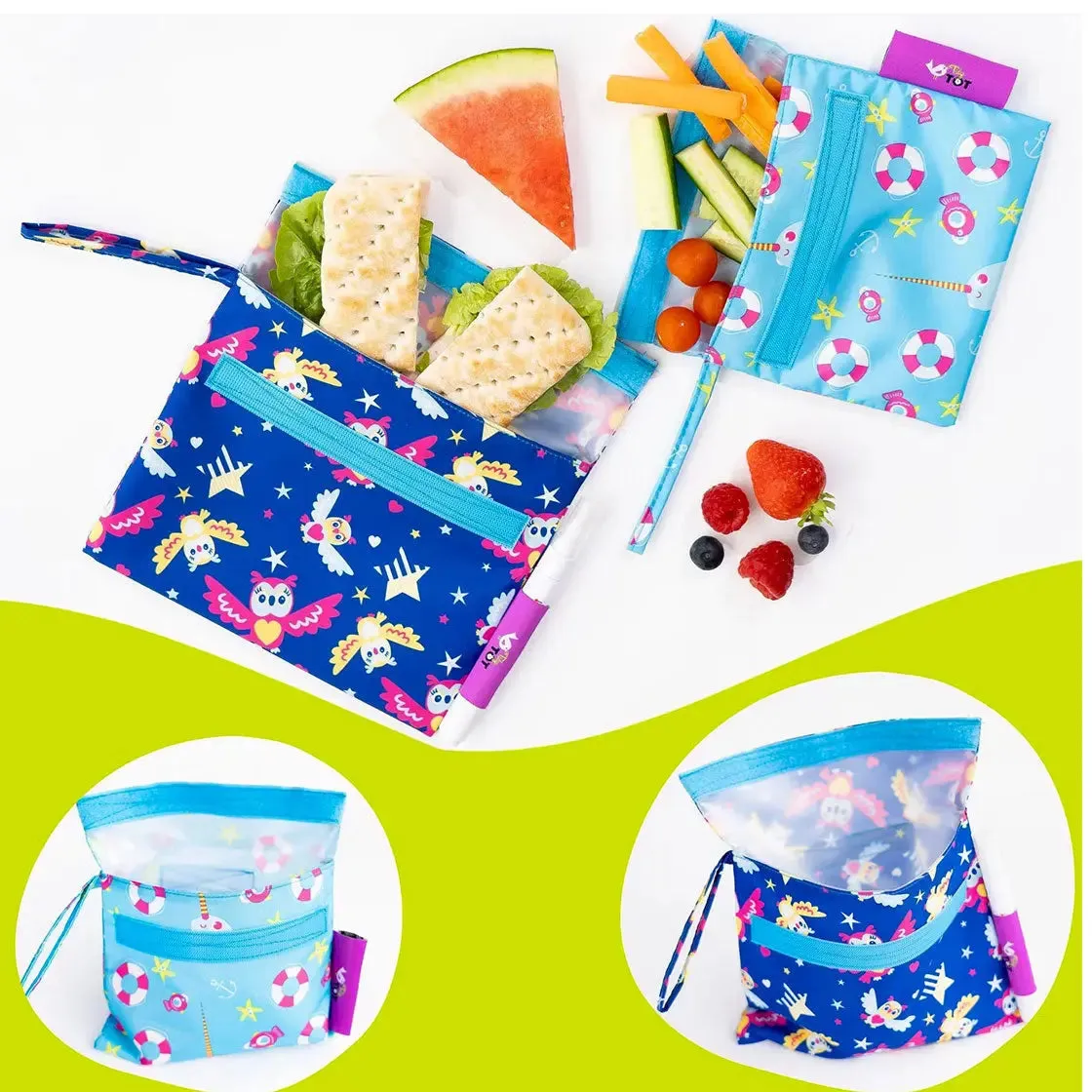 LiliNappy Tidy Tot sacs à goûter réutilisables avec tapis dessin