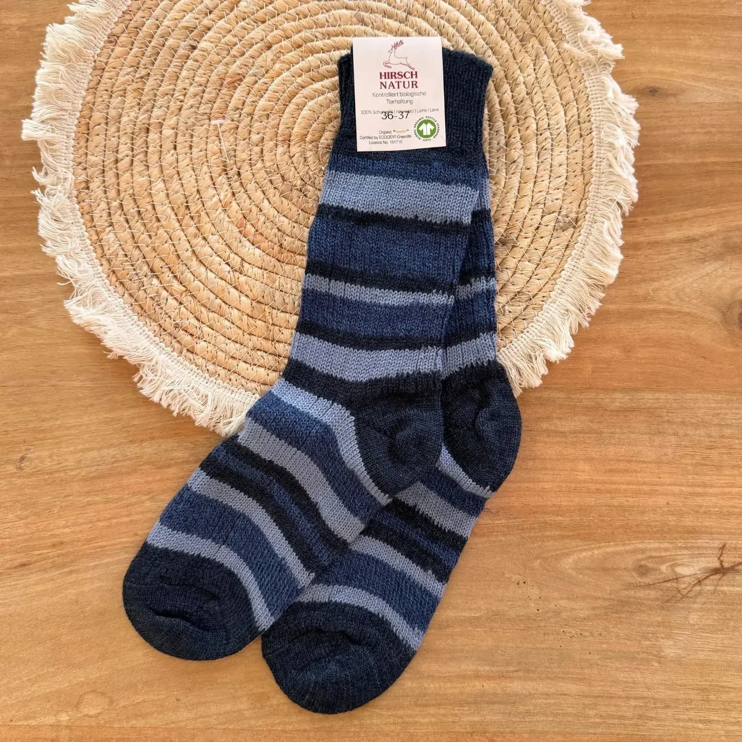 Hirsch Natur chaussettes épaisses rayées laine bio paire