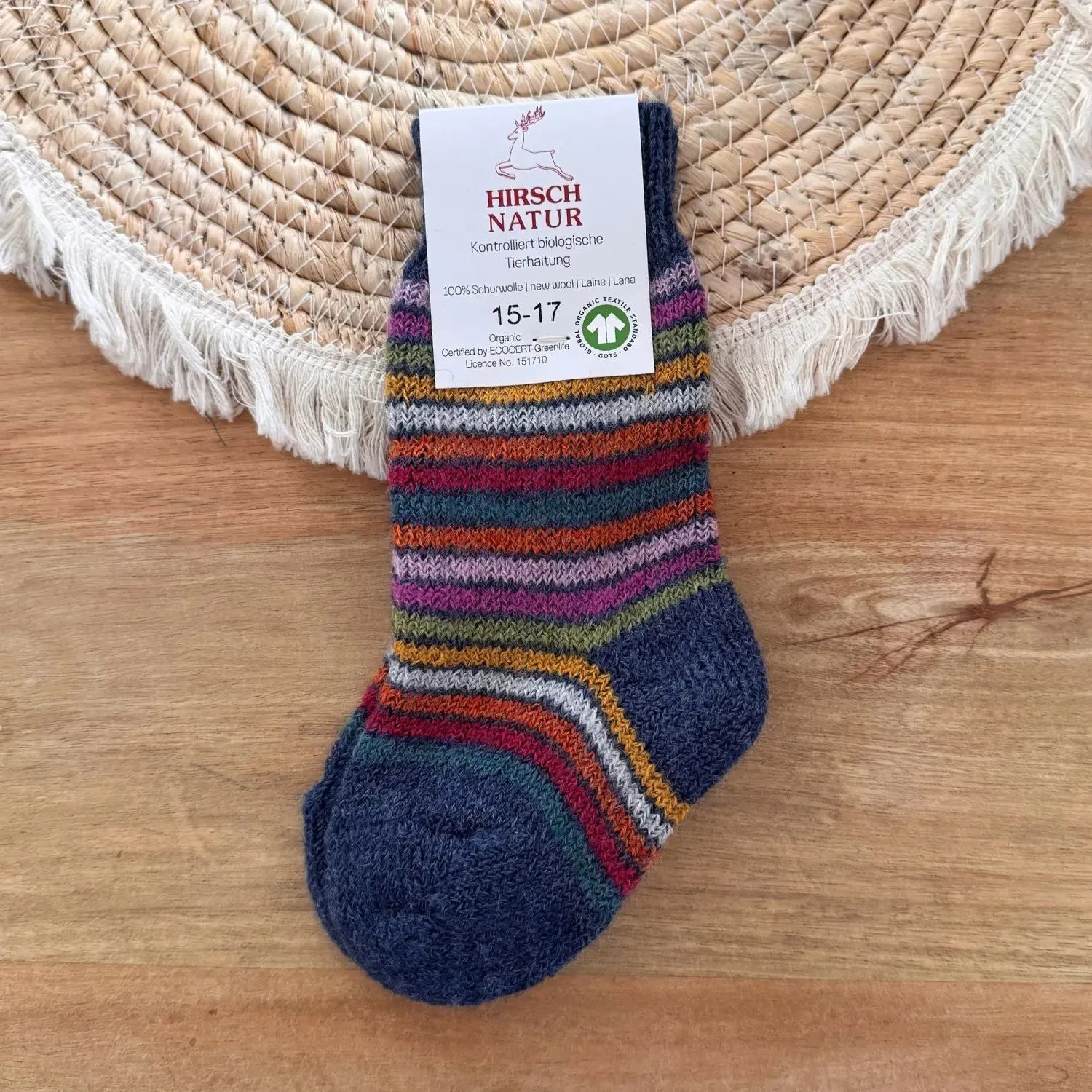 Hirsch Natur Rainbow chaussettes laine bio enfant chaudes