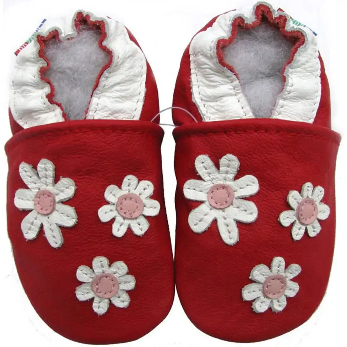 Carozoo Bunny chaussons cuir souple fond rouge