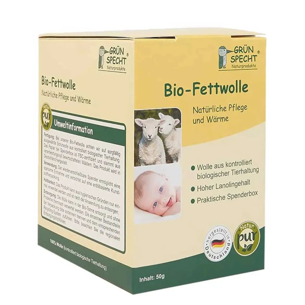 Grünspecht laine grasse bio pour érythèmes et mamelons 50 g