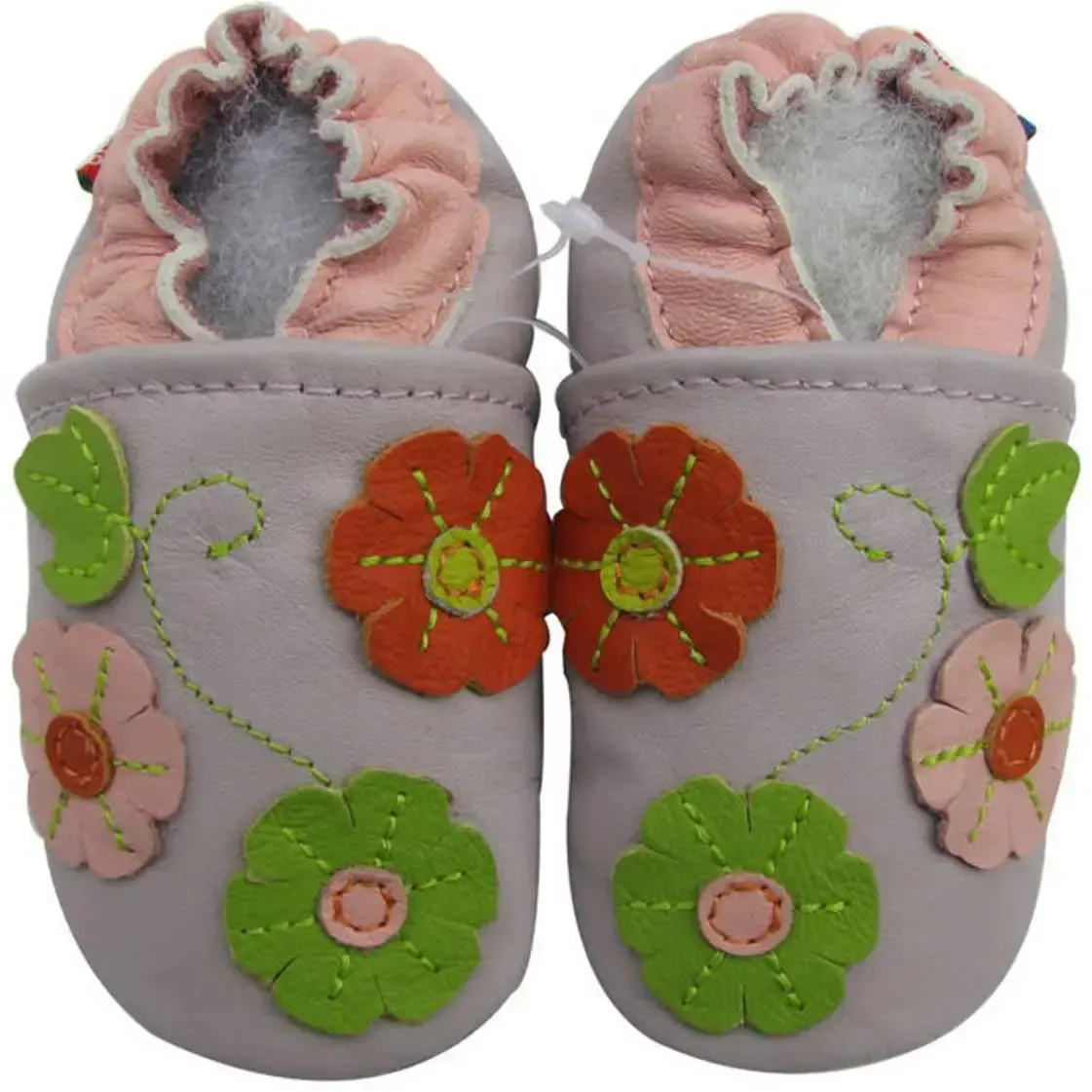Carozoo Bunny chaussons cuir souple fond rouge