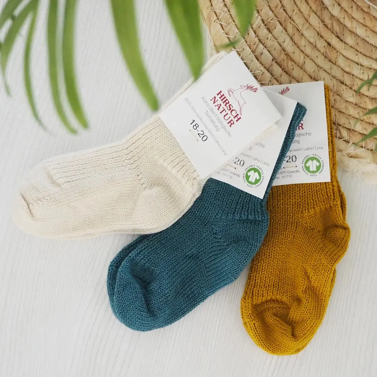 LiliNappy Hirsch Natur chaussettes laine enfant bio