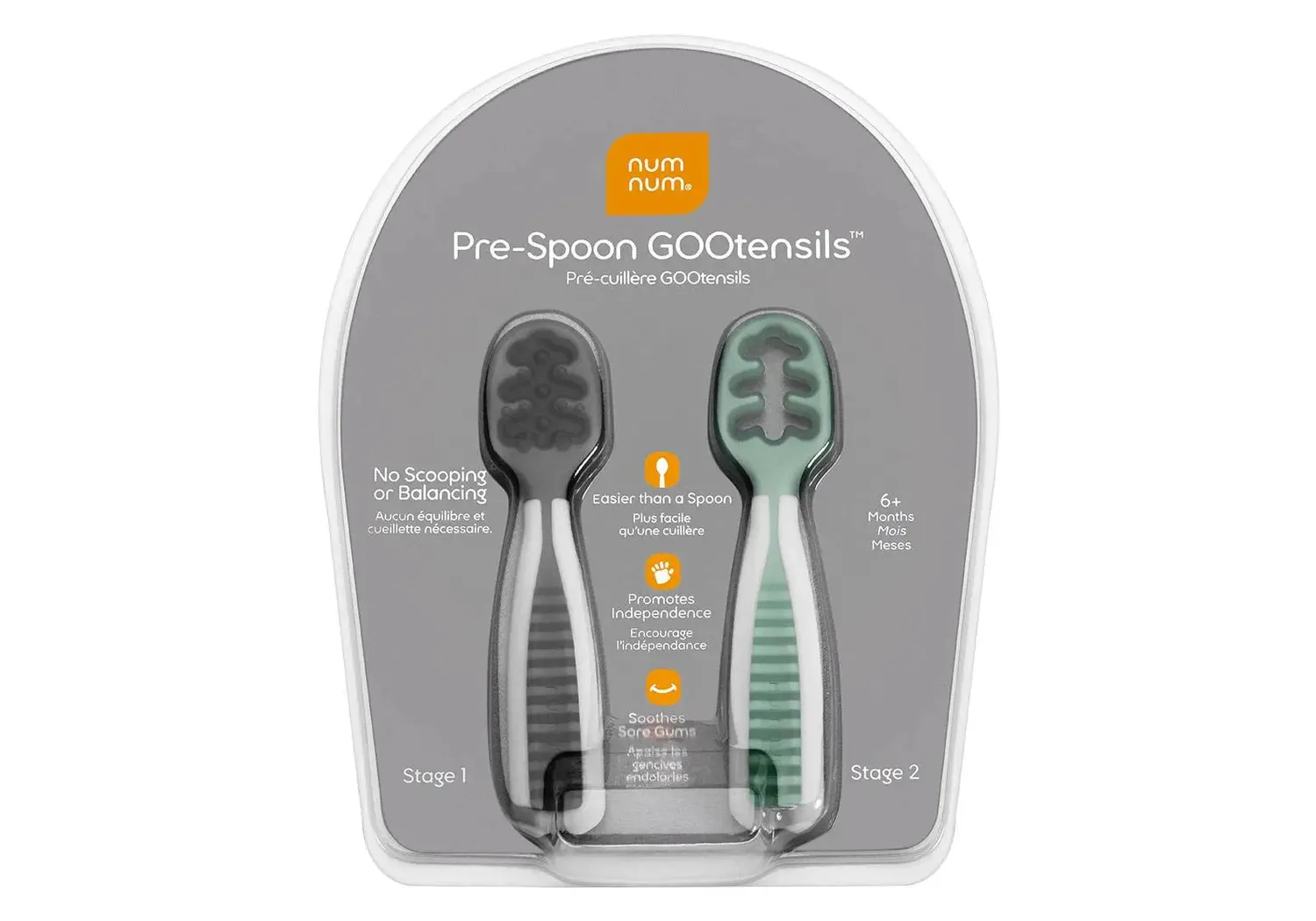 Num Num GOOtensils pré-cuillères bébé gris et vert, 2 pièces