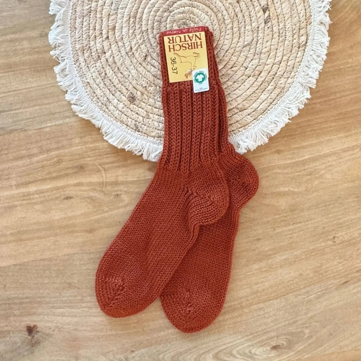 Hirsch Natur chaussettes adulte laine bio maille aérée paire