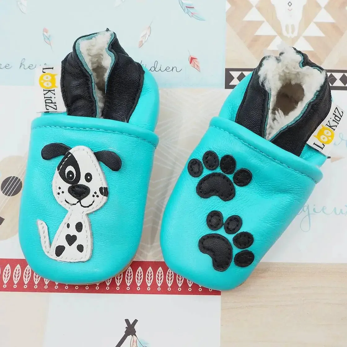 Lookidz chaussons bébé en cuir fourrés, 3-6 mois