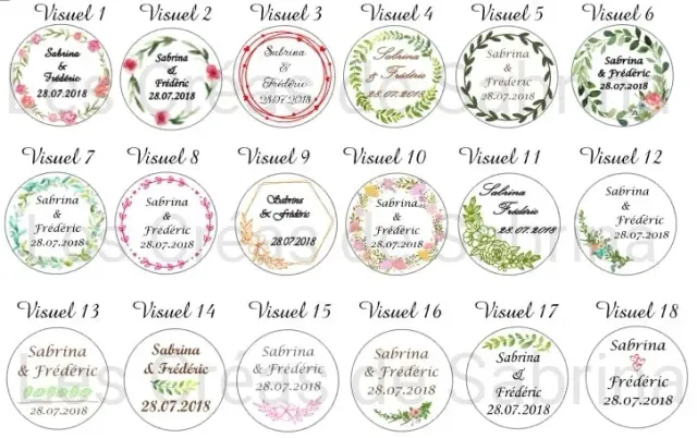 Les Créas de Sabrina Stickers Mariage personnalisés mat 24 pcs