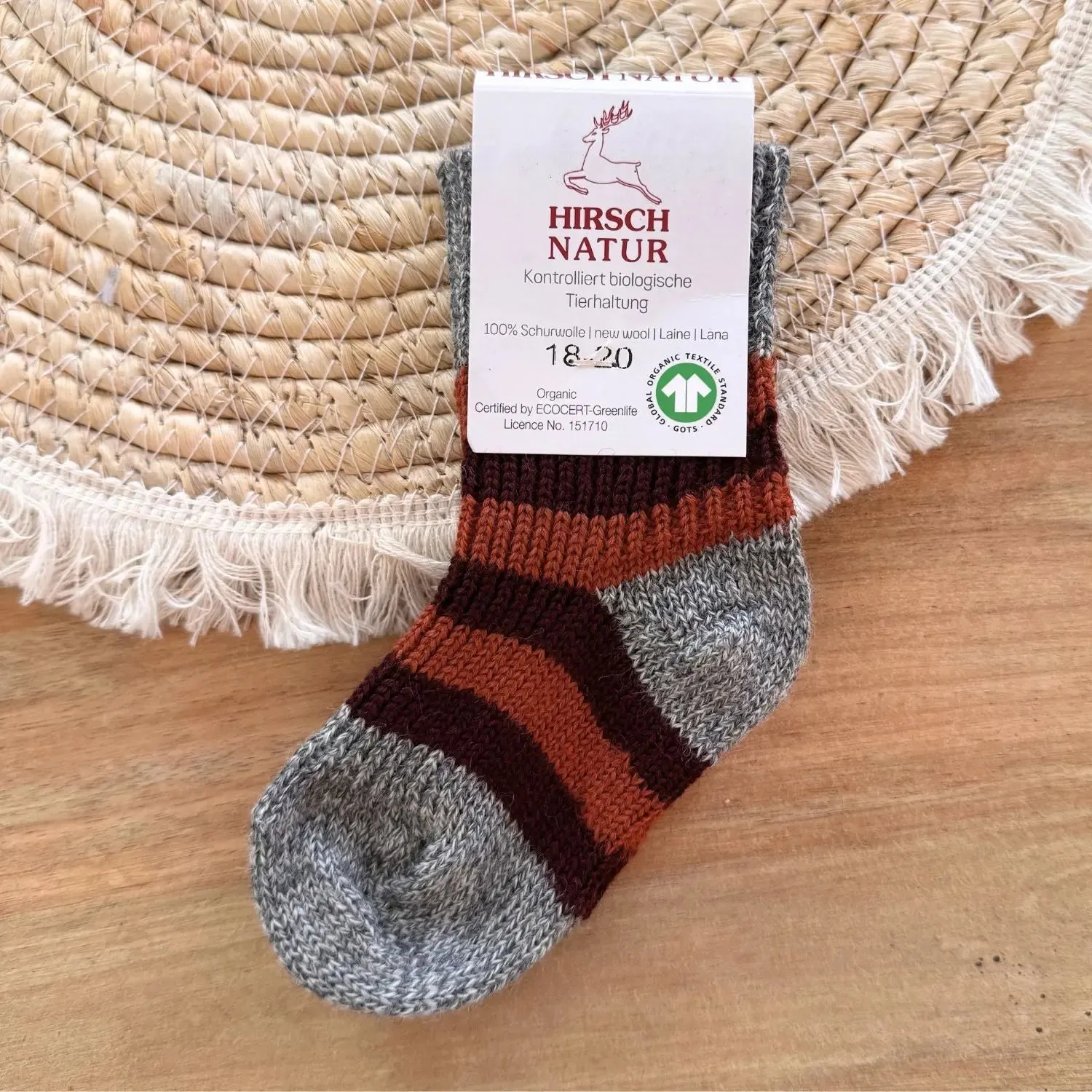 Hirsch Natur Chaussettes laine bio enfant rayées