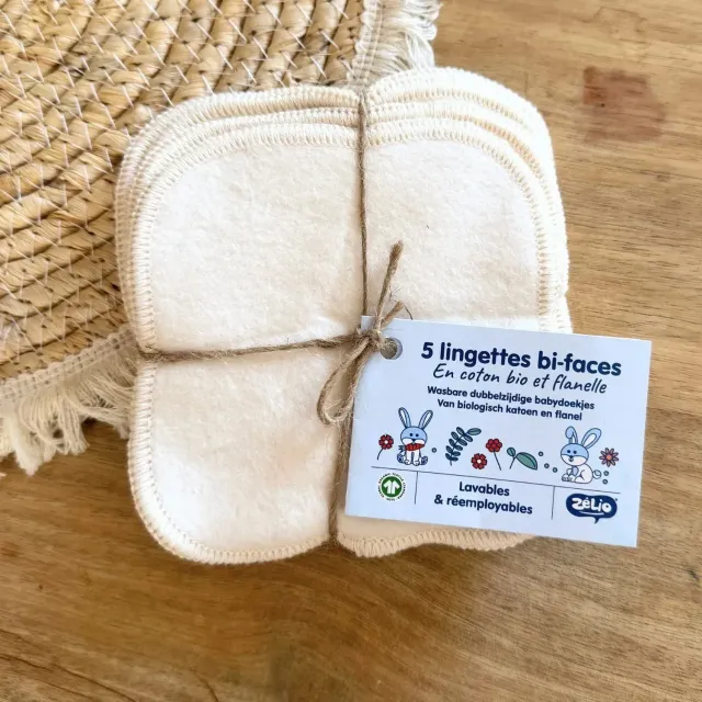 Zélio lingettes lavables biface coton bio change