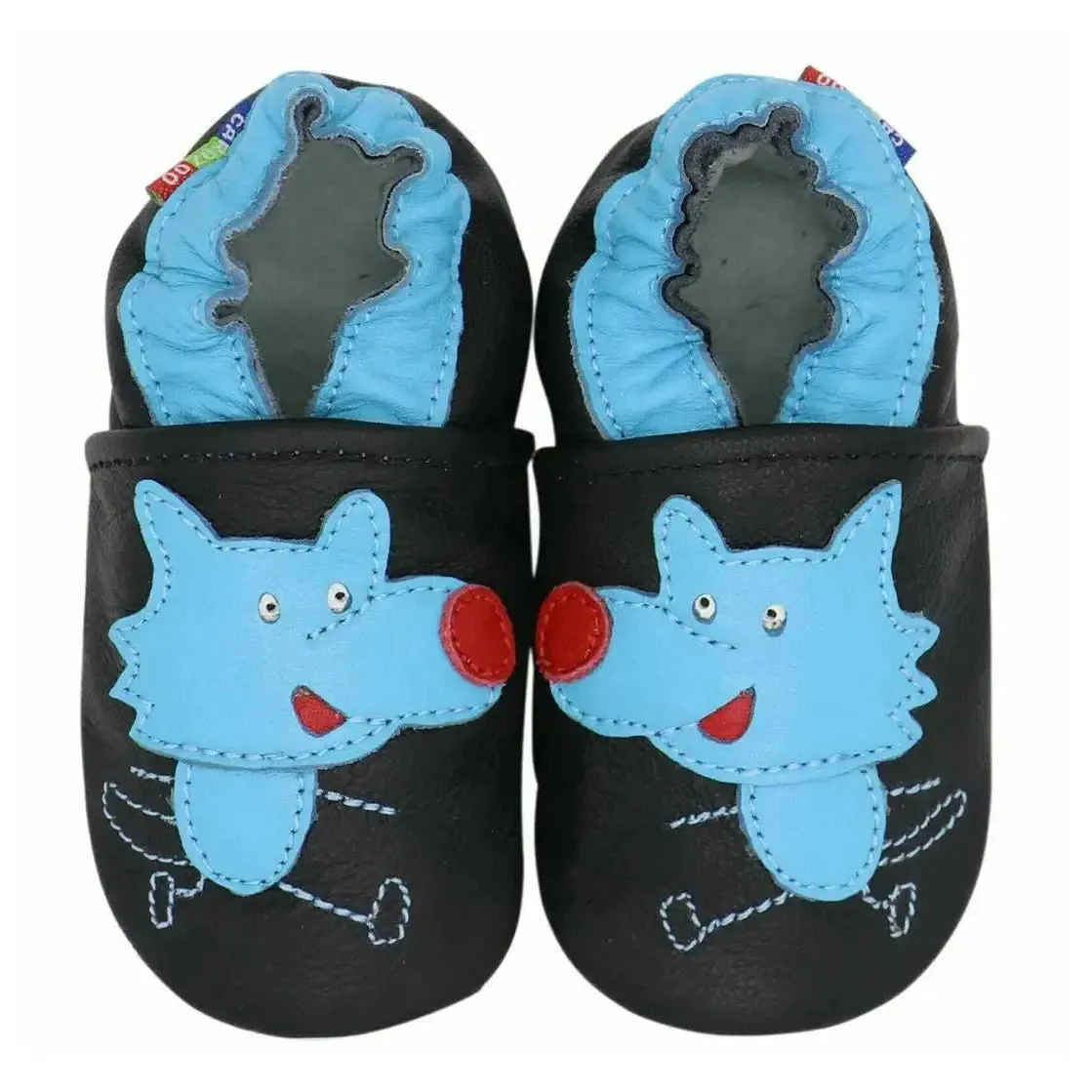 Carozoo Bunny chaussons cuir souple fond rouge