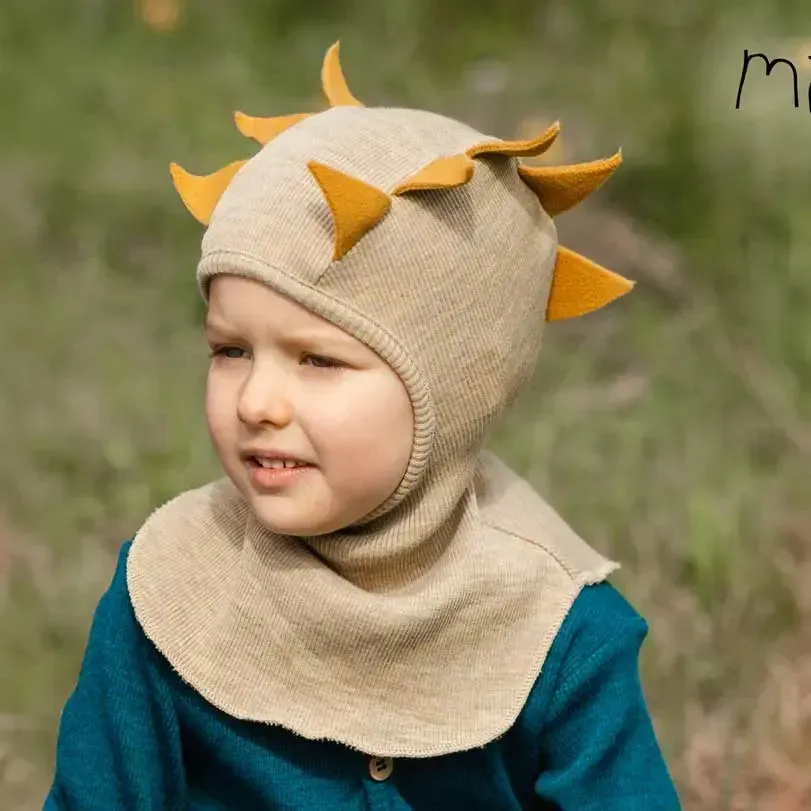 ManyMonths Cagoule Dino bébé laine mérinos