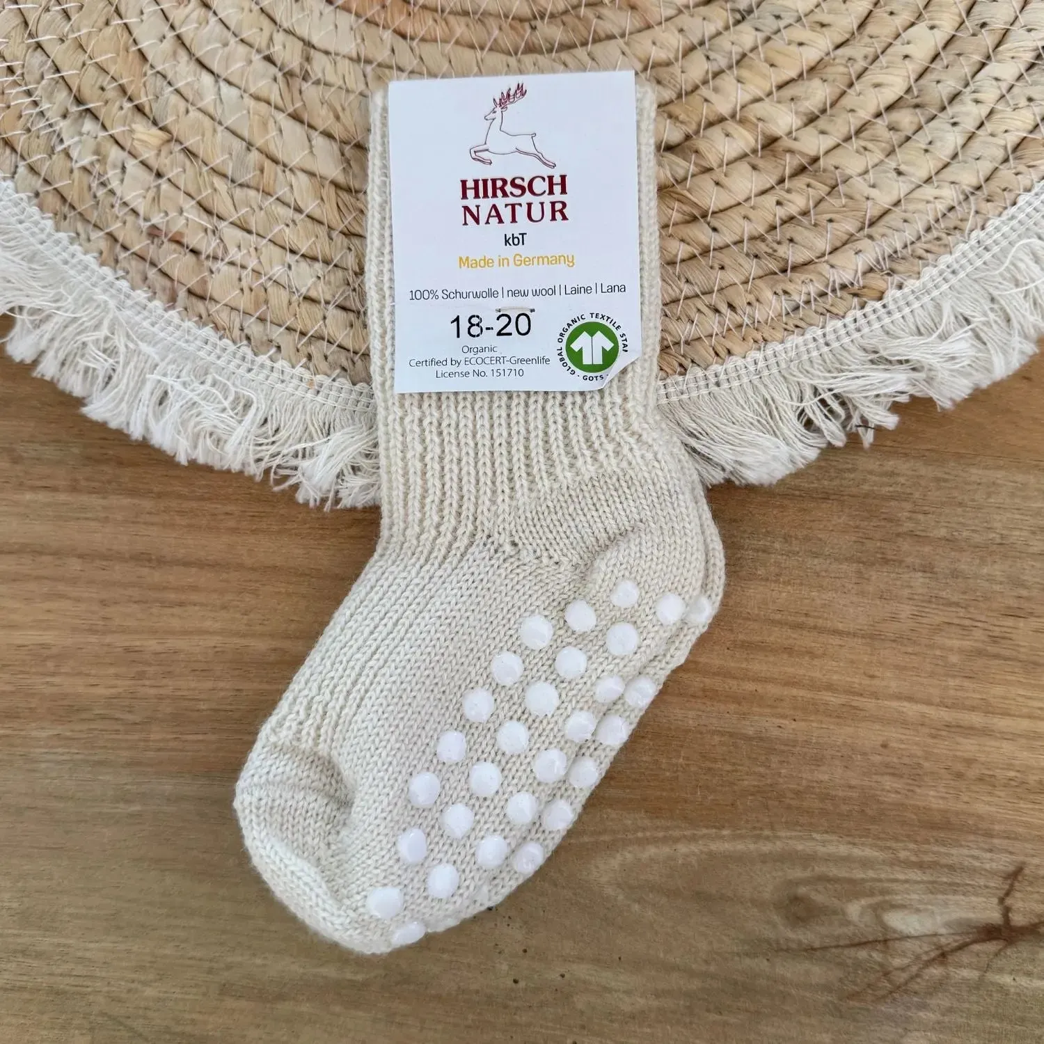 Hirsch Natur Kids chaussettes laine antidérapantes enfant