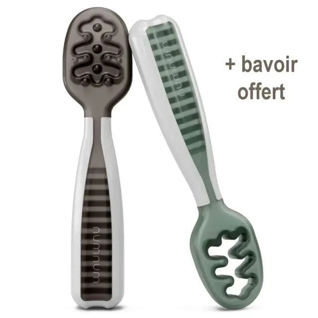 Num Num GOOtensils pré-cuillères bébé gris et vert, 2 pièces