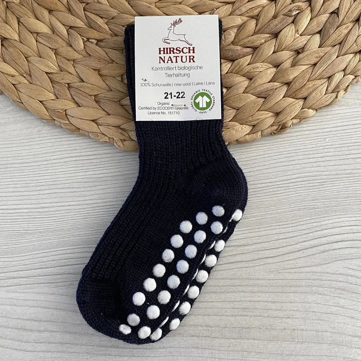Hirsch Natur Kids chaussettes laine antidérapantes enfant