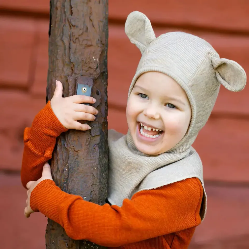 Manymonths Teddy Bear Ears cagoule en laine mérinos