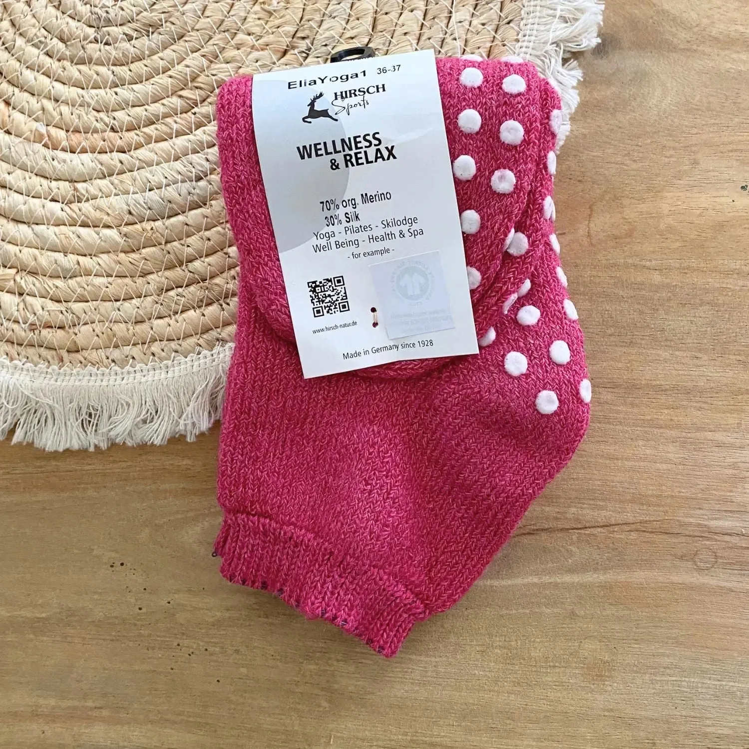 Hirsch Natur EliaYoga chaussettes laine et soie anti-dérapantes